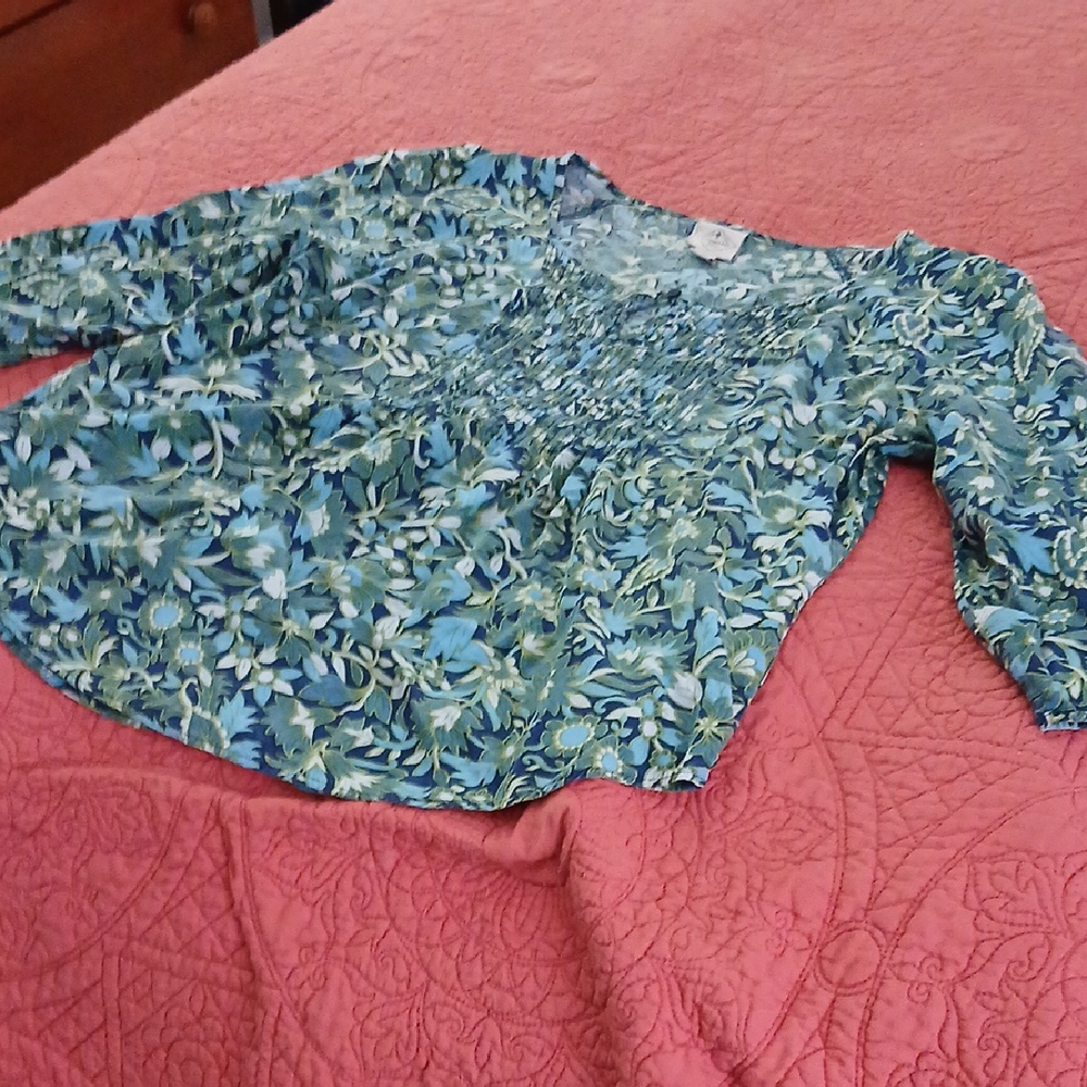 ST John's Bay floral Green and Blue Blouse